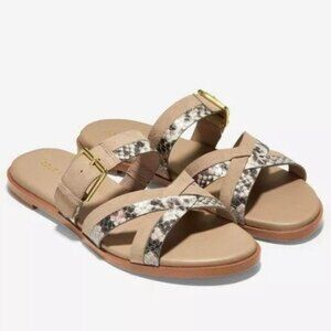 Cole Haan Python-Print Fairen Buckle Slide Strappy Flat Sandals Womens Size 7.5B